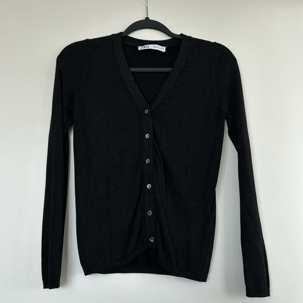 Zara Black Cardigan with Shimmer Stretch Fabric